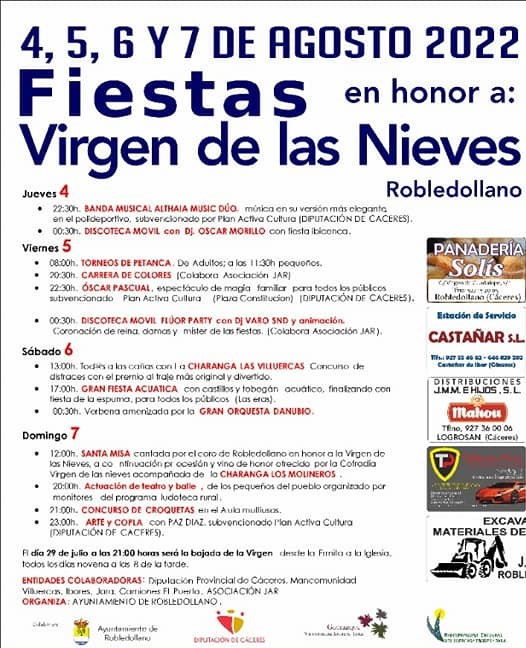Fiestas en honor a la Virgen de las Nieves 2022 Robledollano